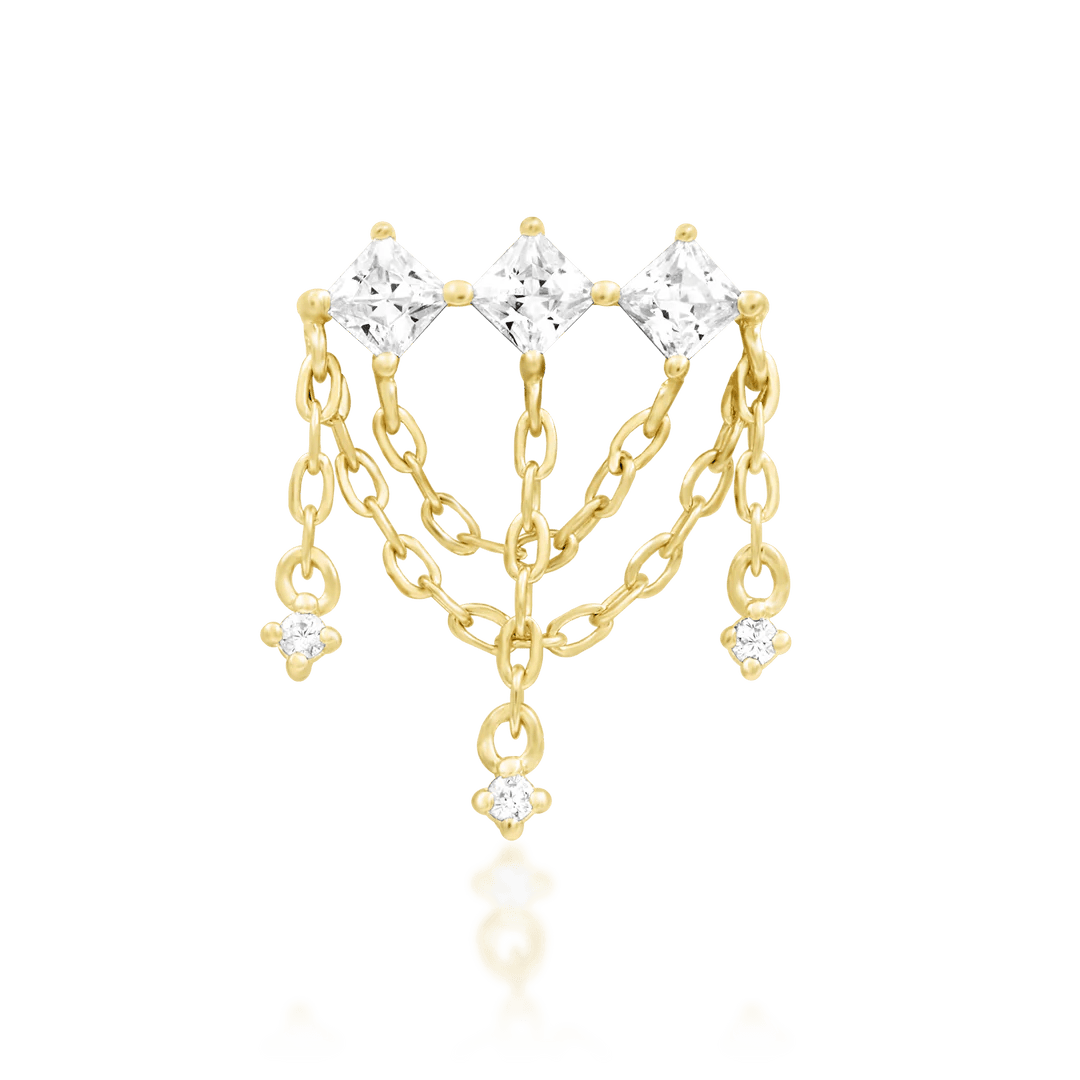 14K gold threadless end with CZ gems and gold chain