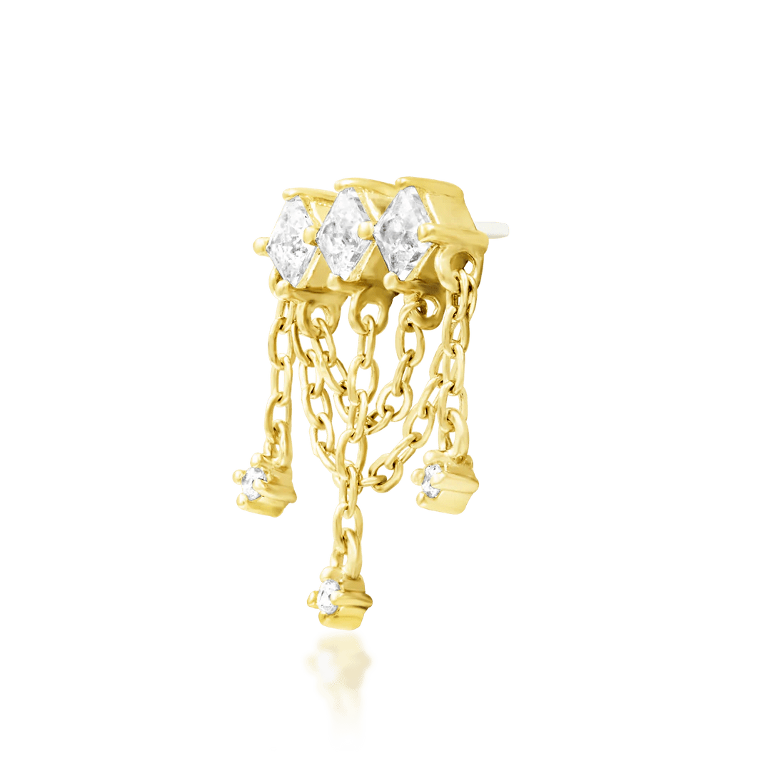 Amirah – Chain-Linked CZ Drop – 14K Gold Threadless End