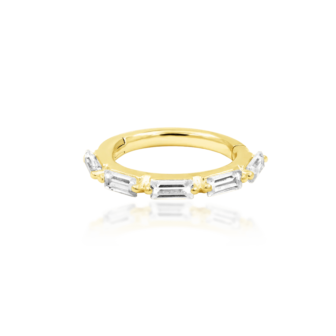 Annie clicker ring in 14K yellow gold with CZ baguettes