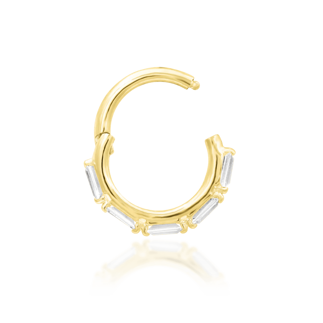 Five baguette-cut CZs in forward-facing clicker design