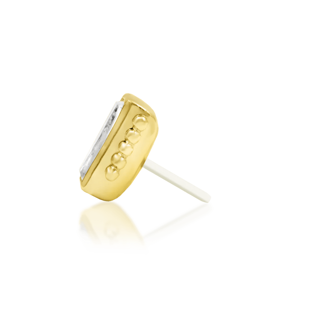 Beaded Baguette 14K Gold Threadless End – Front View with CZ