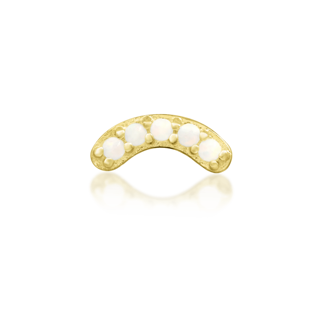 Curven threadless end in 14k yellow gold – crescent with five opals