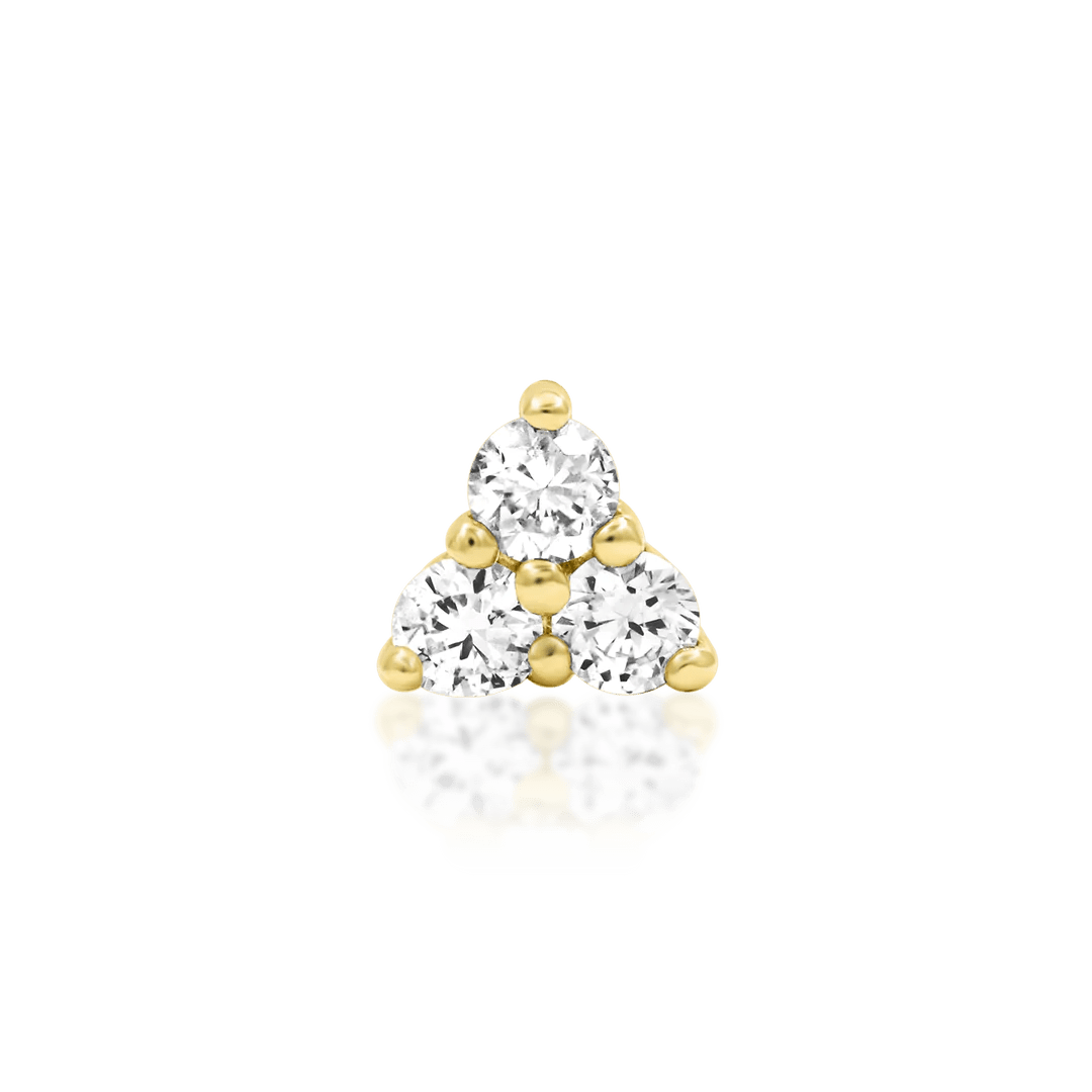 Diamond Trinity 14K Gold Threadless End with Three Lab Diamonds – Front View