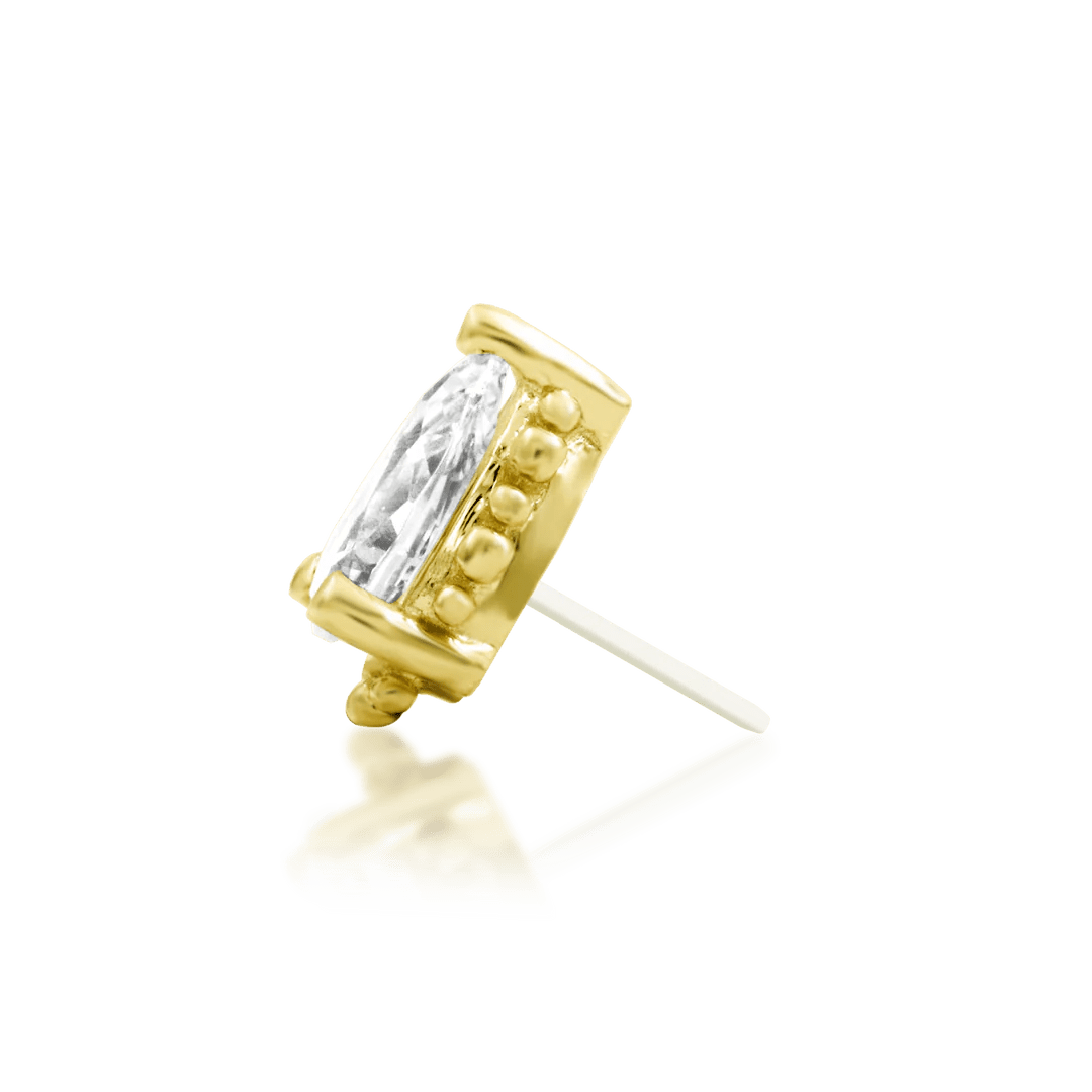 Ennvi – 14K Gold Threadless End with Beaded CZ Halo – Front View