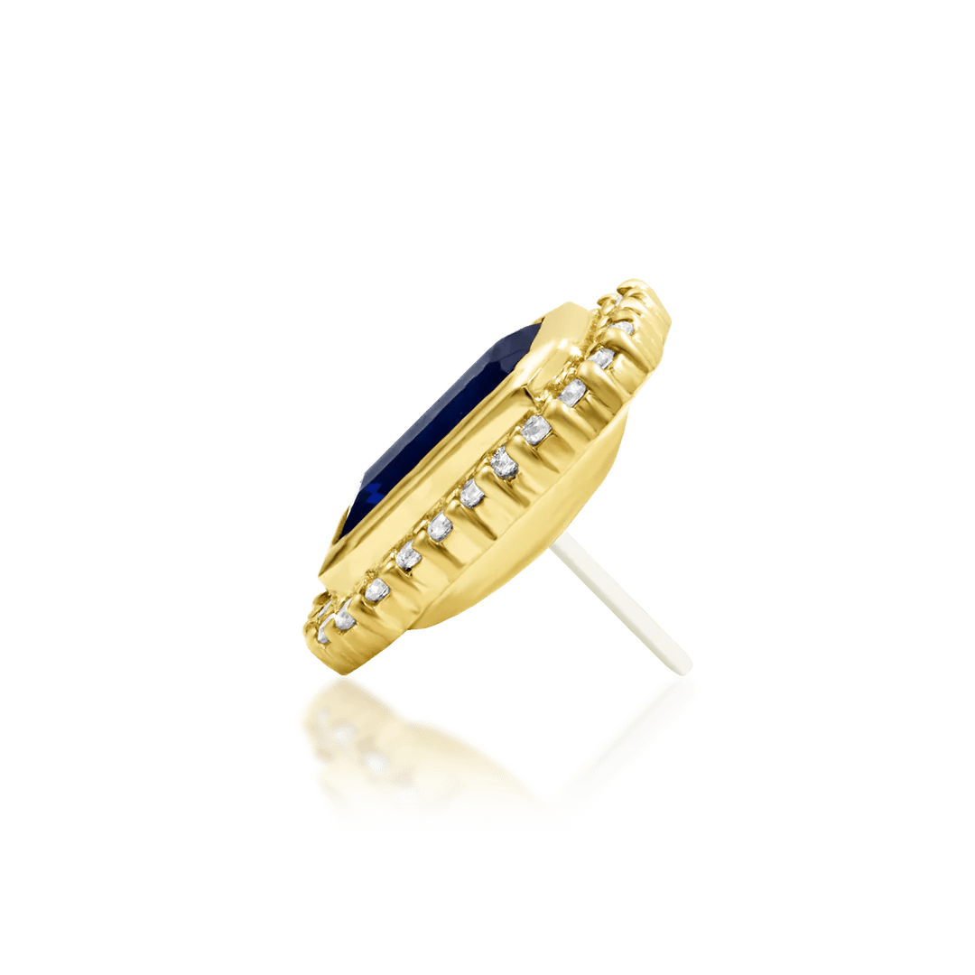 Burma Blue CZ piercing end in solid 14K yellow gold