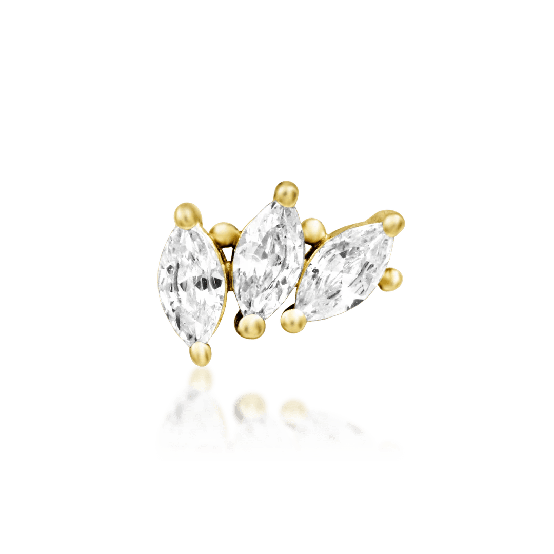 Fallon – 14K Gold CZ Trio End with Floral Shape – Front View