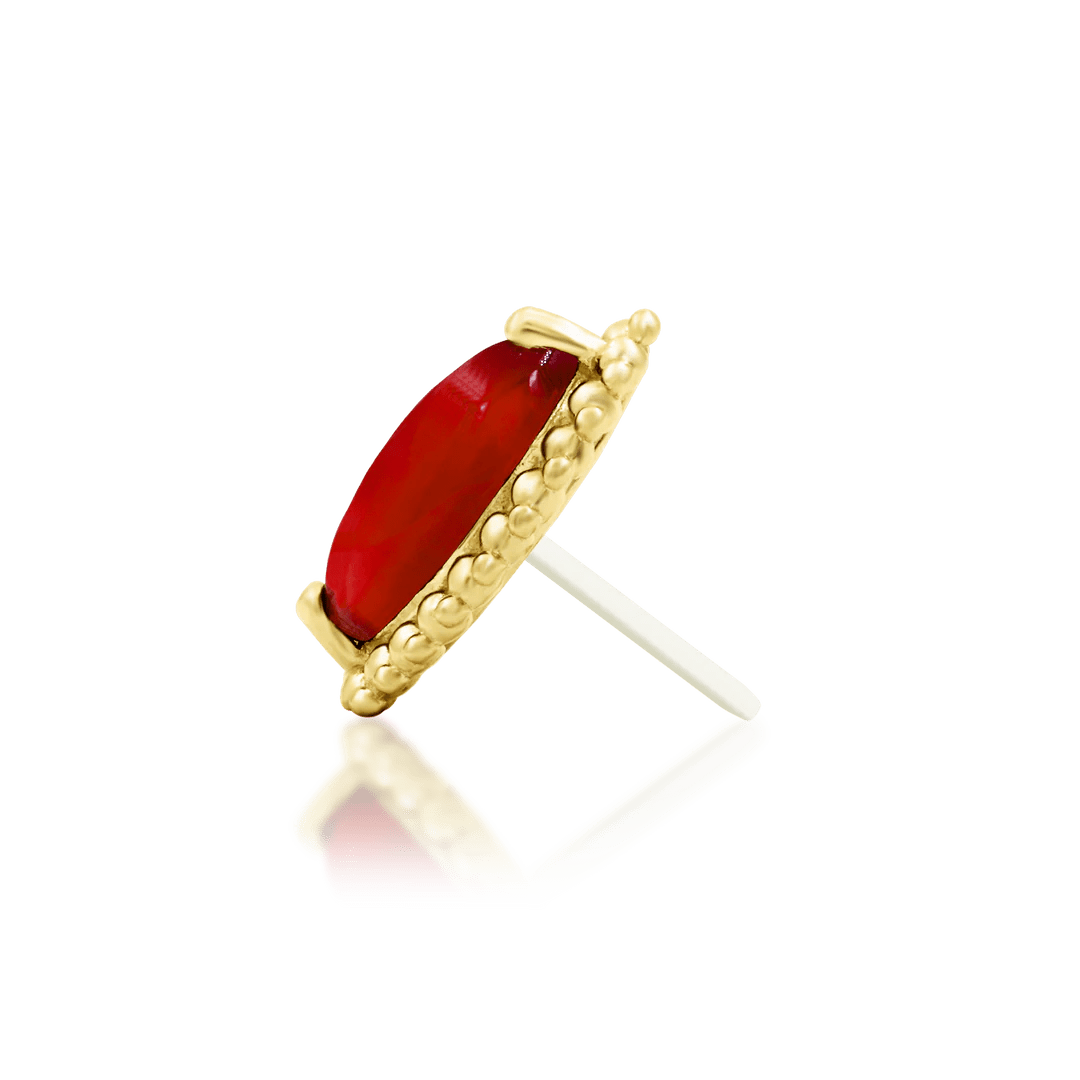 Fernley 14K Gold Threadless End with Marquise Carnelian – Front View