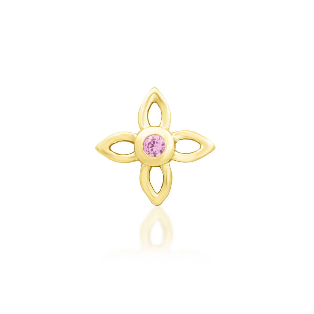 Fleur threadless end in 14k yellow gold – floral design with pink CZ
