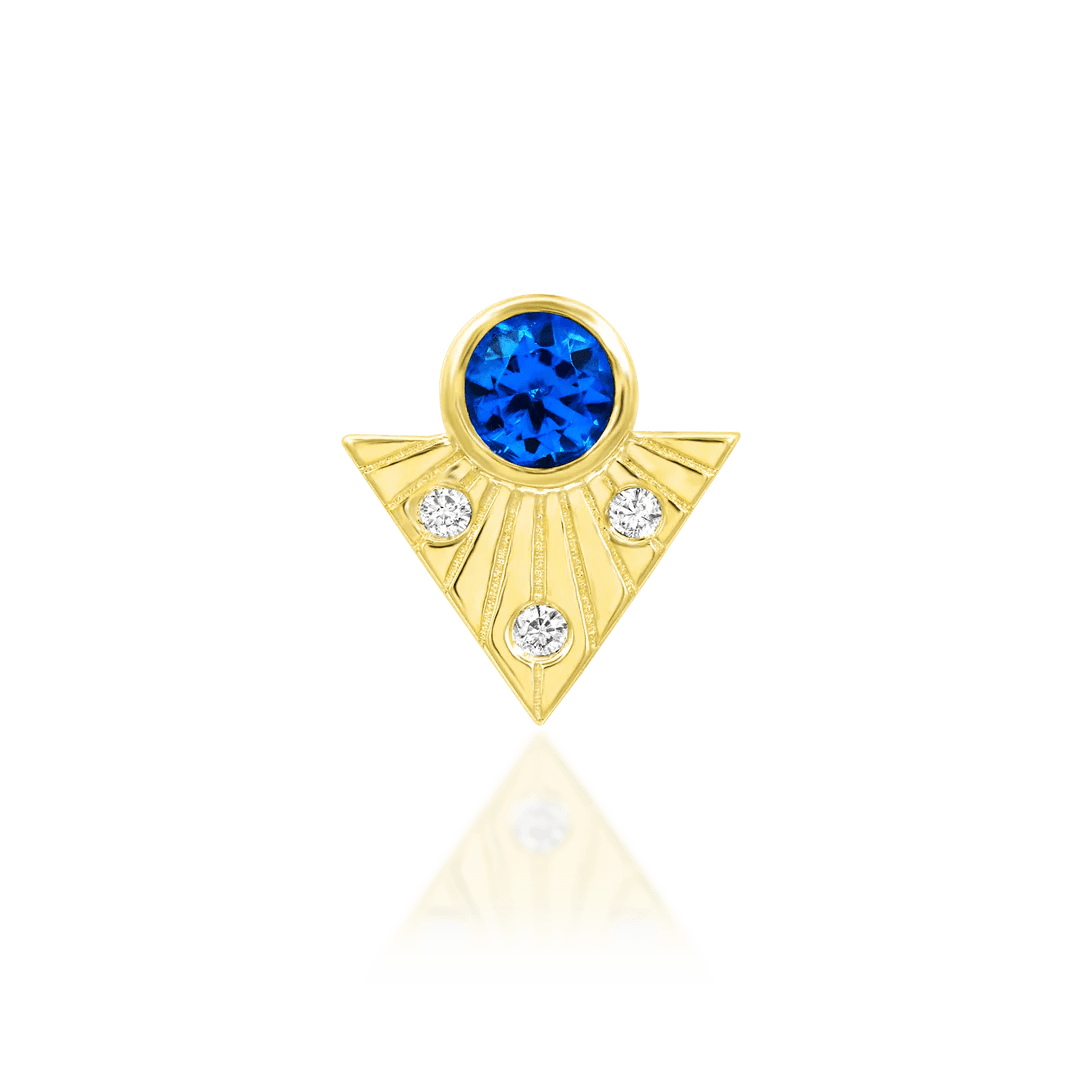 Haydn 14K Gold Threadless End with Blue Topaz and CZ – Front View