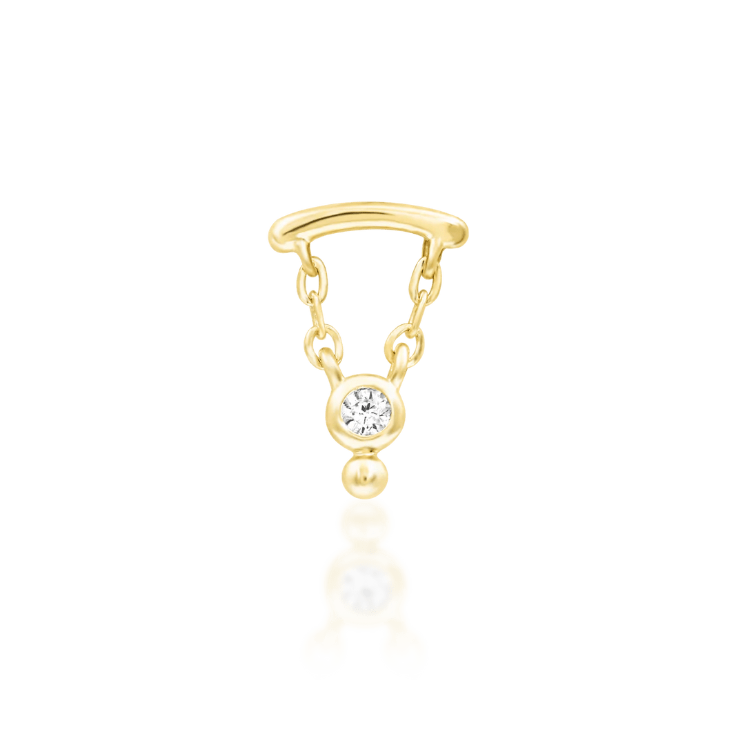 Helena 14K Gold Threadless End with Dangling CZ – Front View