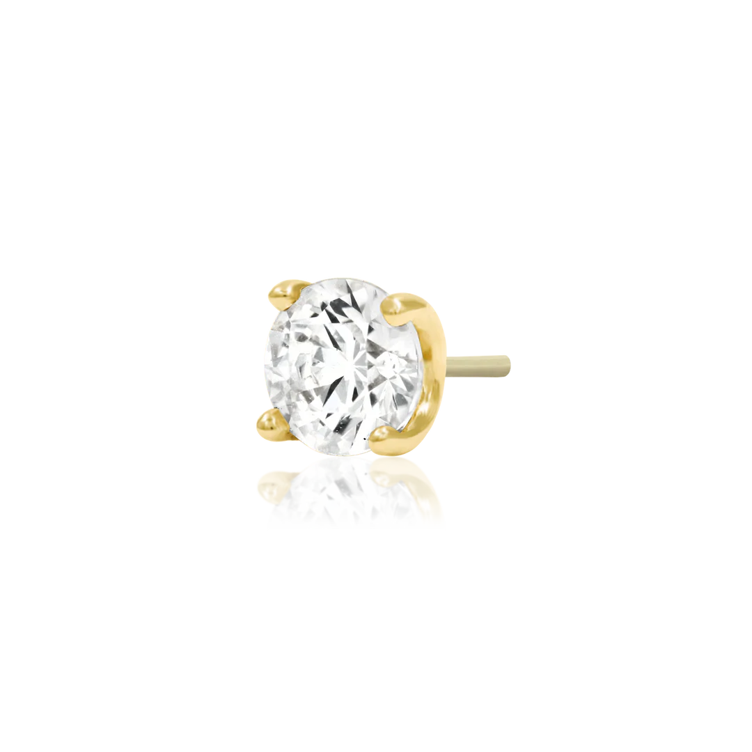 Higher Profile 4 Prong Set – 14K Gold CZ Threadless End
