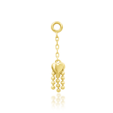 Je T’aime charm in 14k yellow gold – heart design with gold beaded fringe
