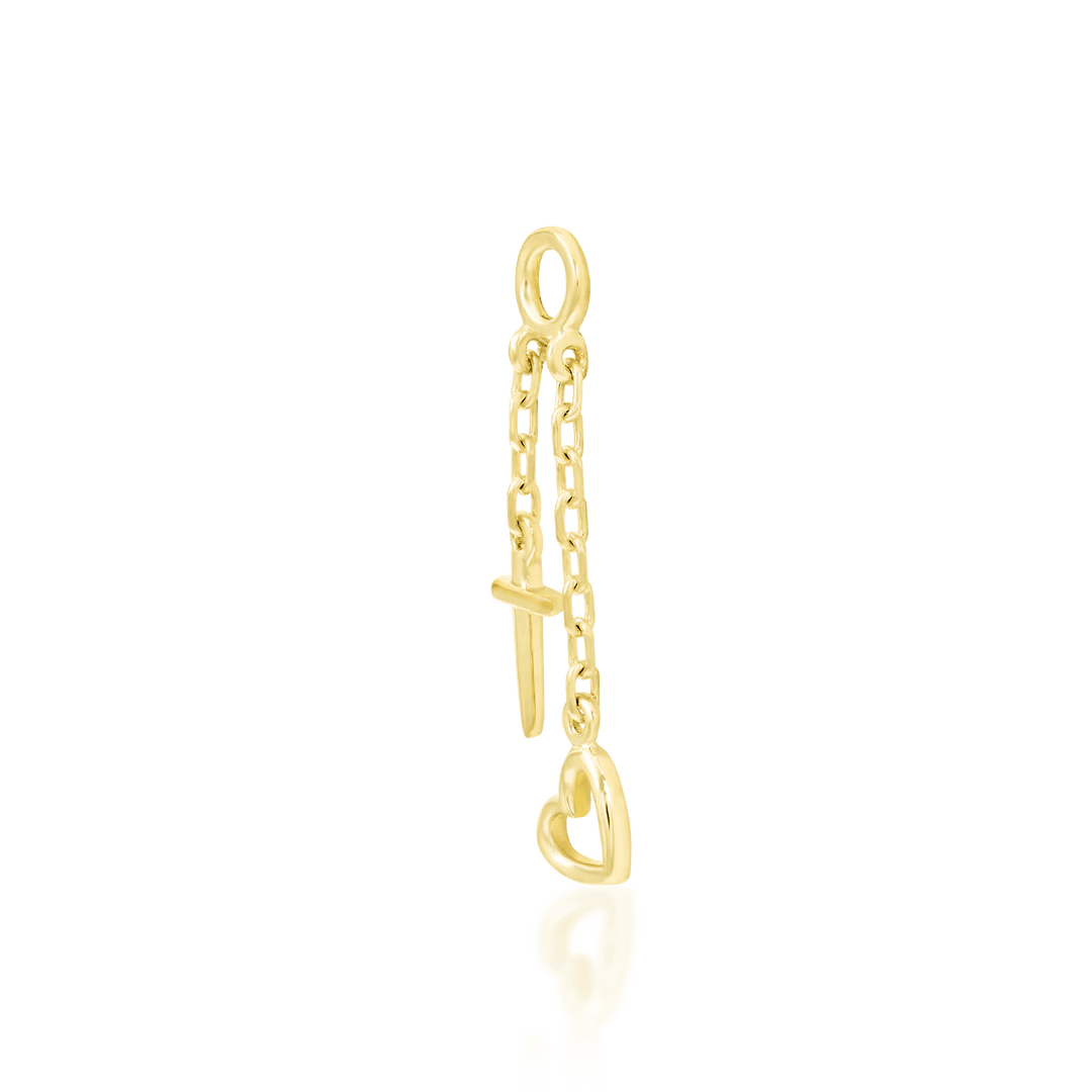 Yellow Gold Love Hurts Chain Charm – Front View Studio Shot