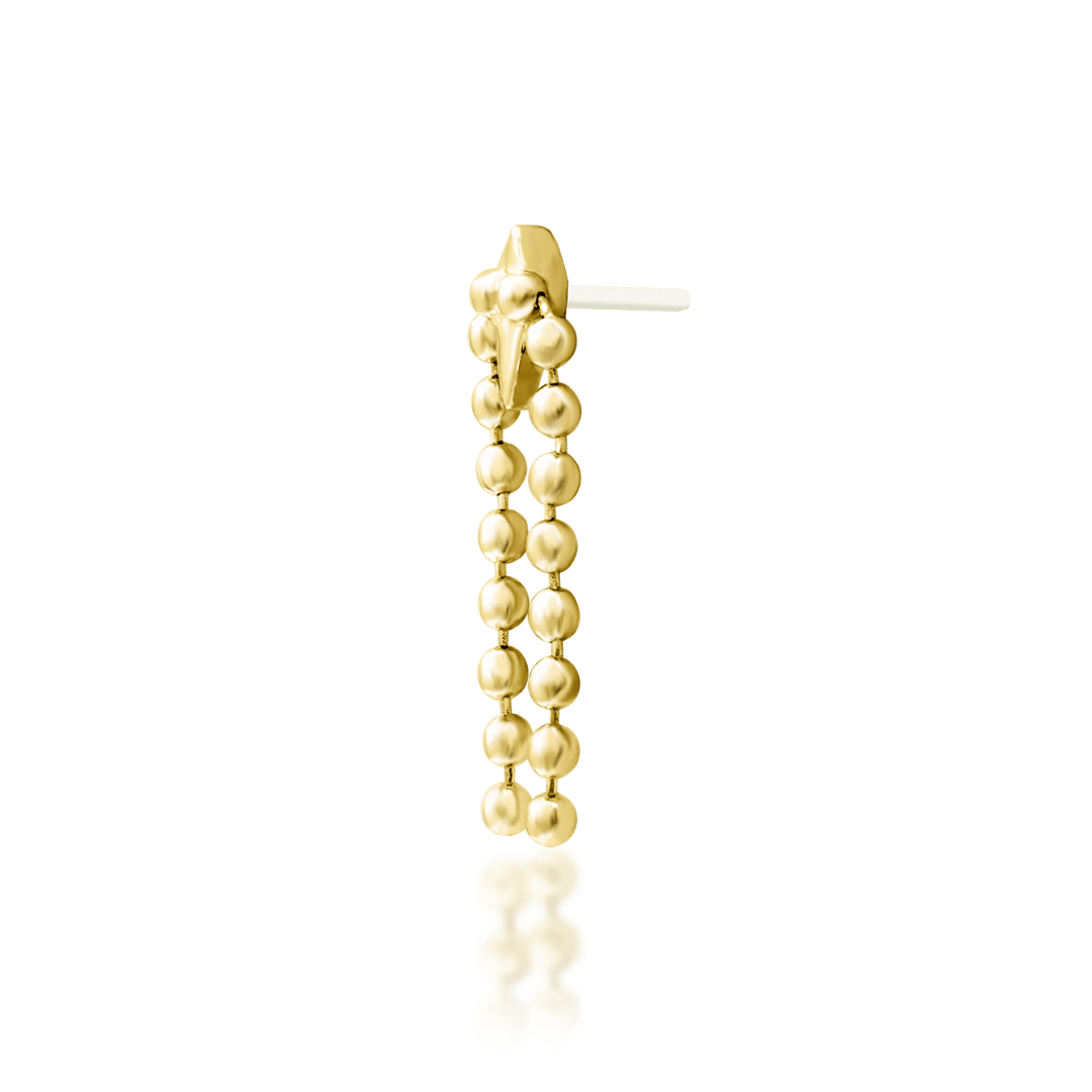 Top-down image of Malia – threadless stud with gold beaded accent chain
