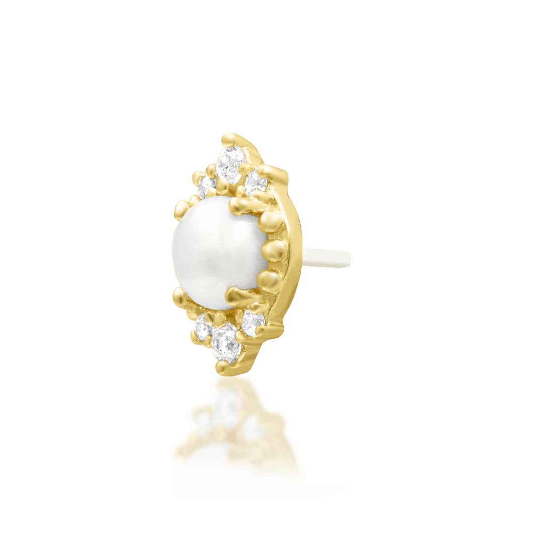 Gold piercing jewelry with pearl and six cubic zirconia stones