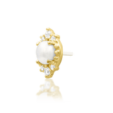 Gold piercing jewelry with pearl and six cubic zirconia stones
