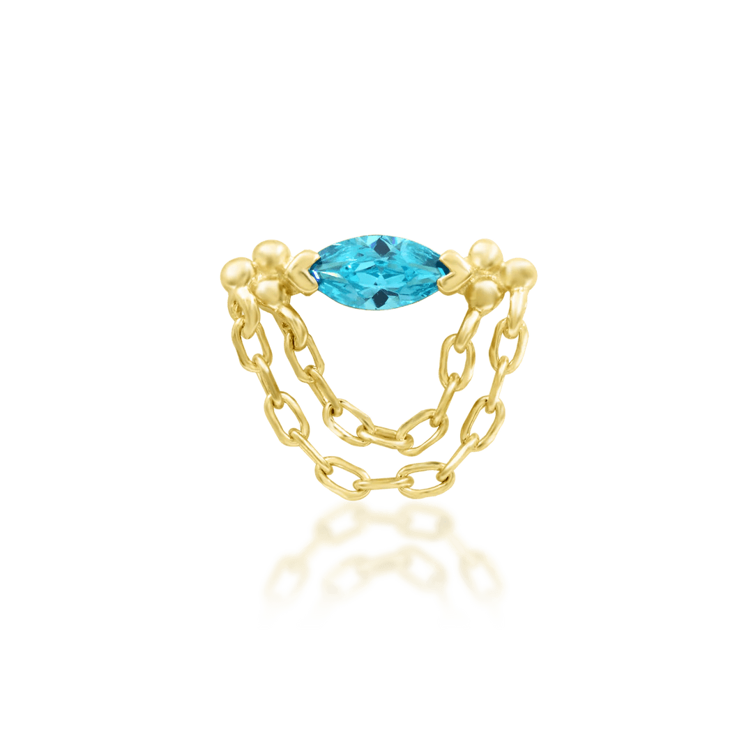 Elegant threadless end with chain accent in yellow gold
