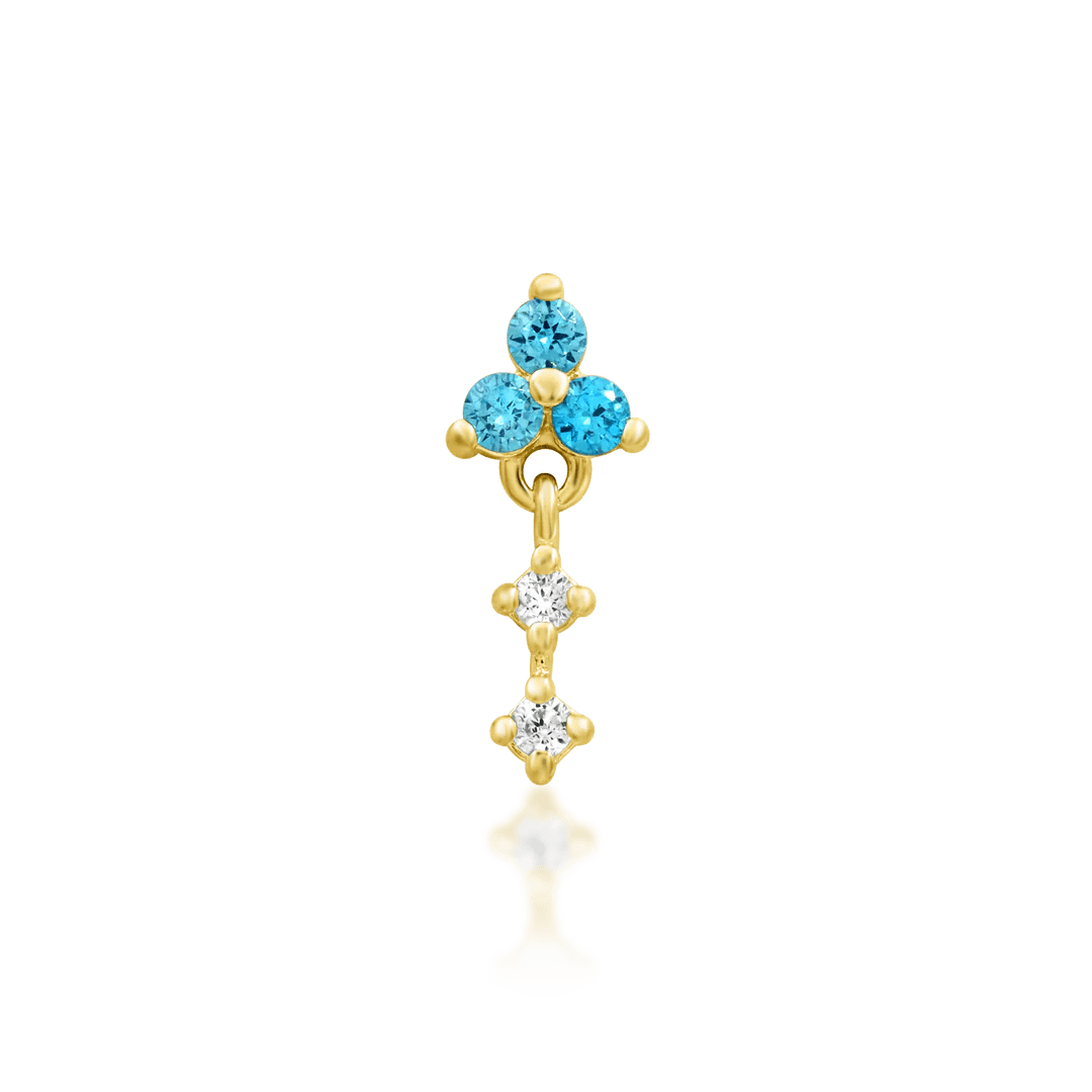 Maris threadless end in 14K yellow gold with aqua CZ stones