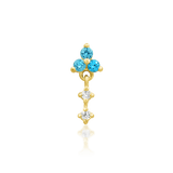 Maris threadless end in 14K yellow gold with aqua CZ stones