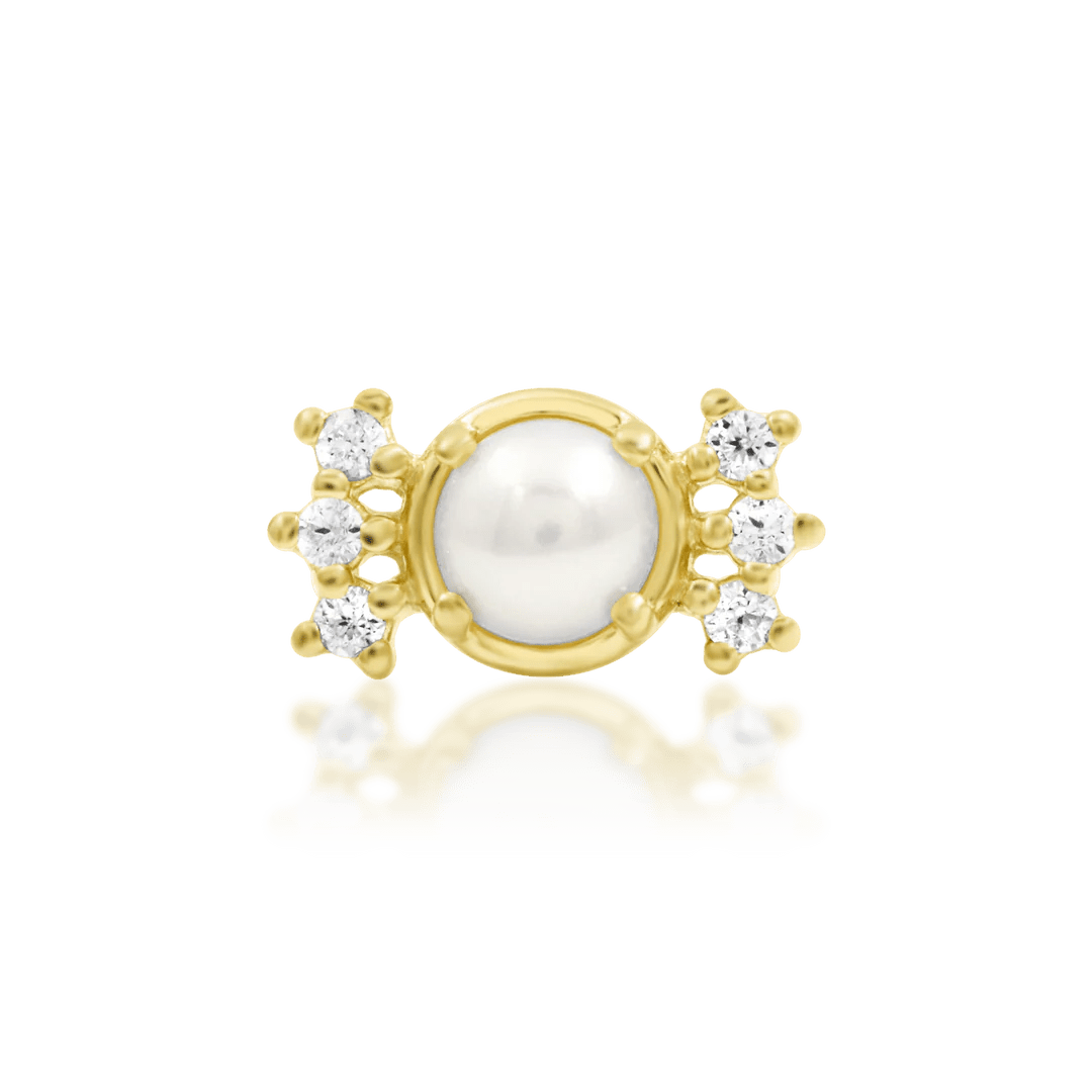 Martha 14K gold threadless end with pearl and CZs