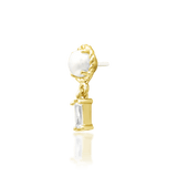 Elegant gold piercing jewelry featuring 3mm pearl and three CZs