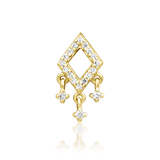 Miri threadless end in 14k yellow gold – front view with diamond frame and dangles