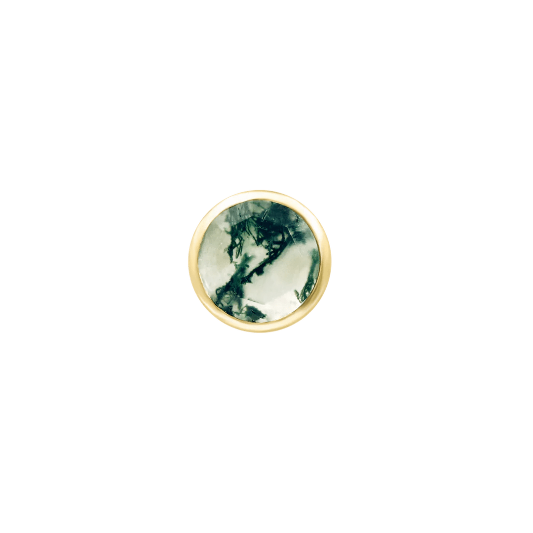 Moss Cab Threadless End with Moss Agate in Yellow Gold – Front View