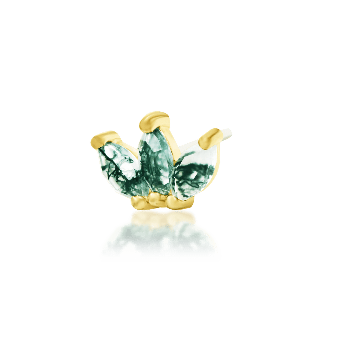 Moss Marquise Fan Styled in Conch Piercing with Minimal Stack