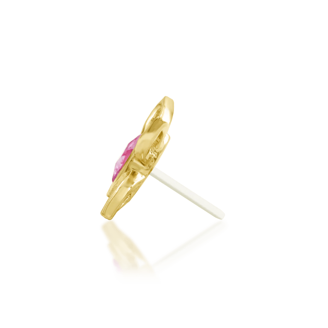 Navhvi 14K Gold Threadless End with Pink CZ and Butterfly Wings – Front View
