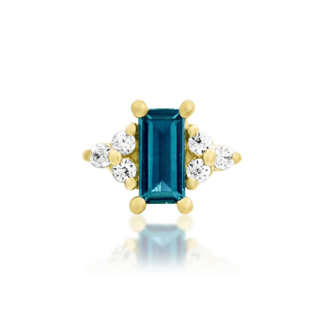 Nellie threadless end in 14k yellow gold – Alexandrite baguette front view