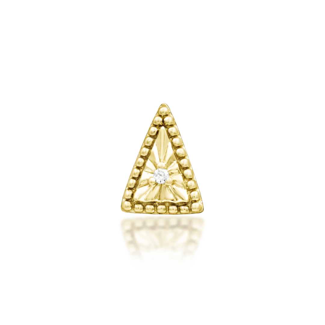 Nina threadless end in 14k yellow gold – triangle shape with CZ accent