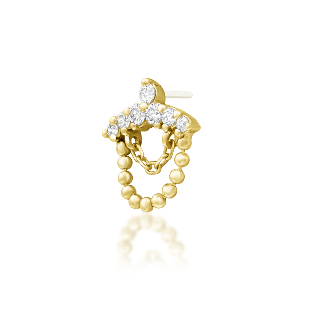 Side angle of Ninette end – gold arc with cascading lab-grown diamonds