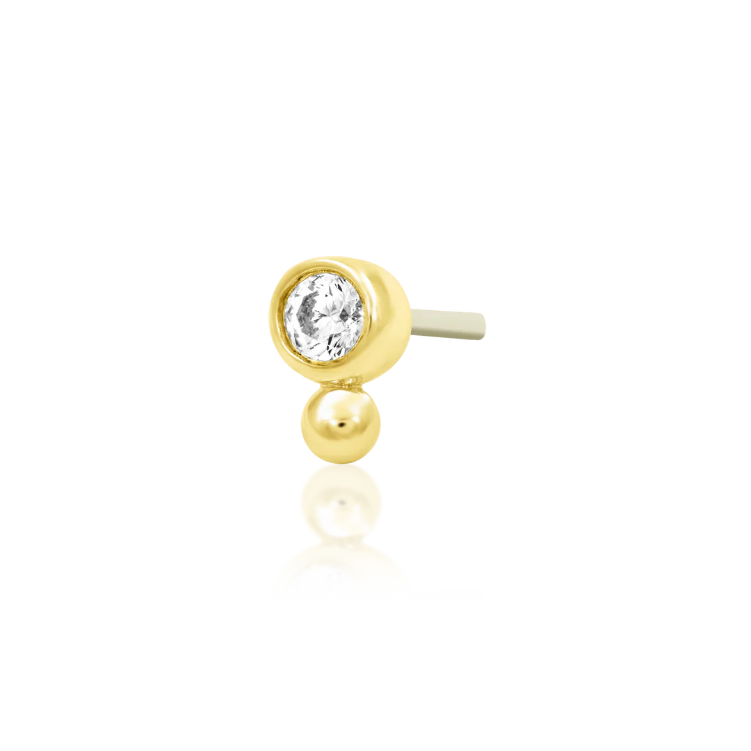 Olivia – CZ Bezel & Gold Bead – 14K Gold Threadless End