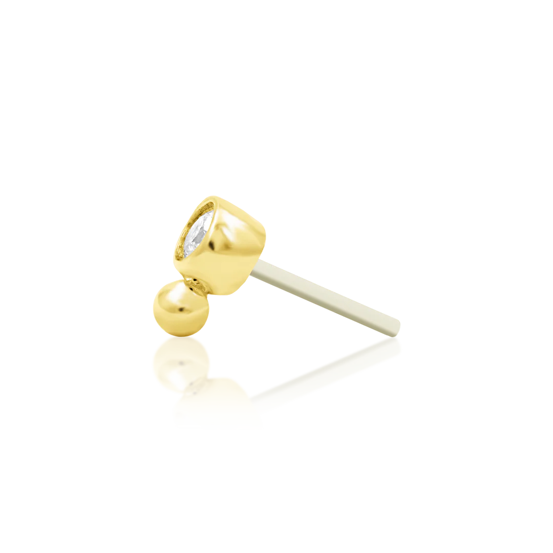 Olivia – CZ Bezel & Gold Bead – 14K Gold Threadless End