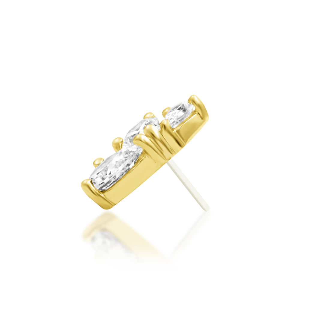 Padma 14K Gold CZ End with Three Pear-Cut Stones – Front View