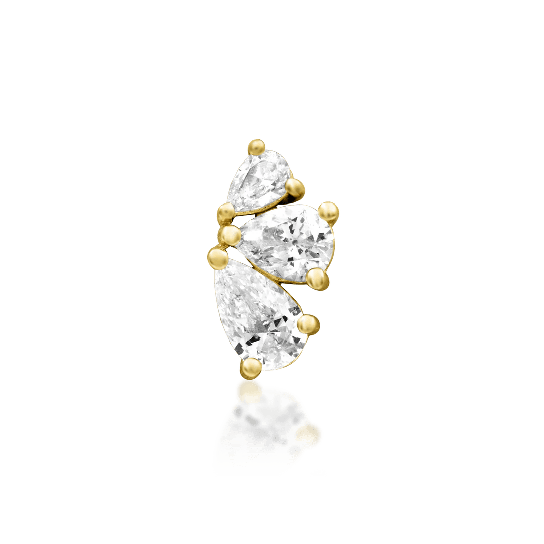 Padma threadless end in 14k yellow gold – cascading pear-shaped CZ stones