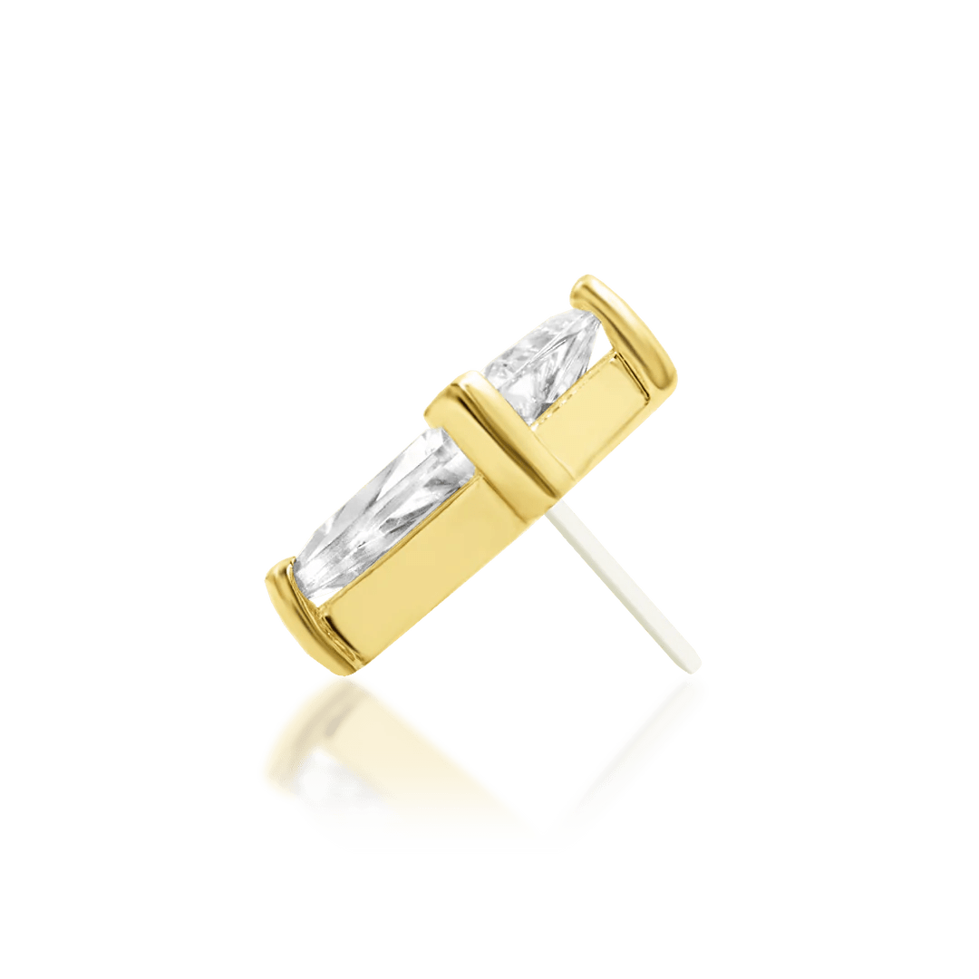 Point Taken 14K Gold Threadless End with CZ Duo – Front View