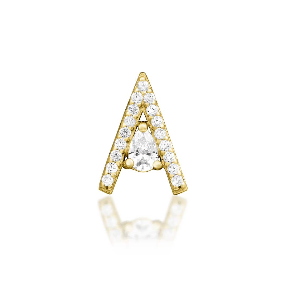 Pointessa 14K Gold Threadless End with CZ Triangle – Front View