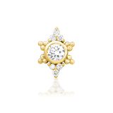 Praise threadless end in 14k yellow gold – front view with diamond halo