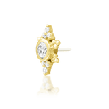 Macro close-up of Praise – 3mm center diamond with gold bead frame