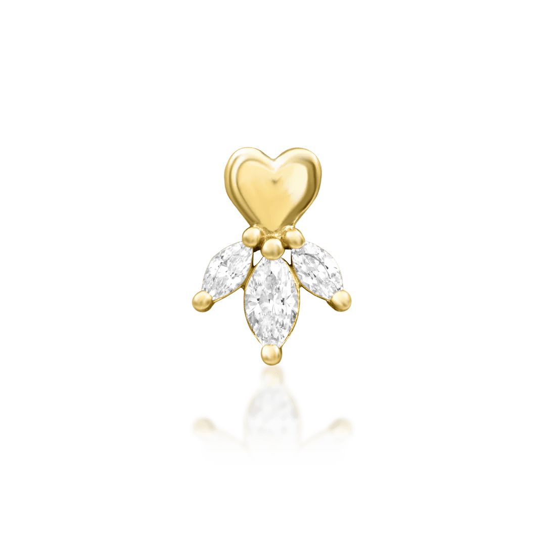 Revive threadless end in 14k yellow gold – heart charm with CZ wing cluster