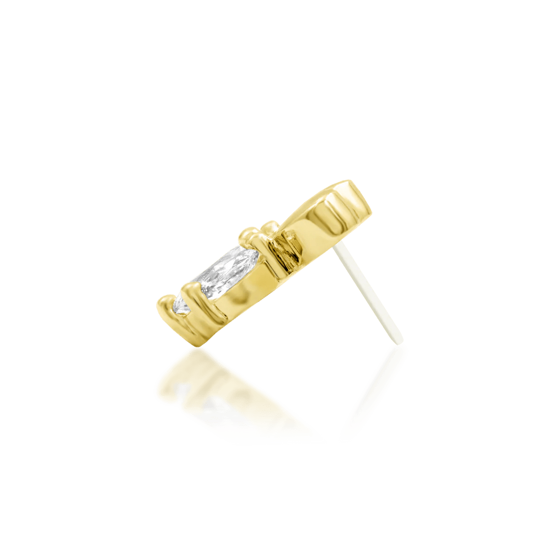 Revive – 14K Gold Threadless End with Heart and CZ Cluster – Front View