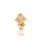 Top view of Rosalind threadless piece – sunstone and CZ layout on white