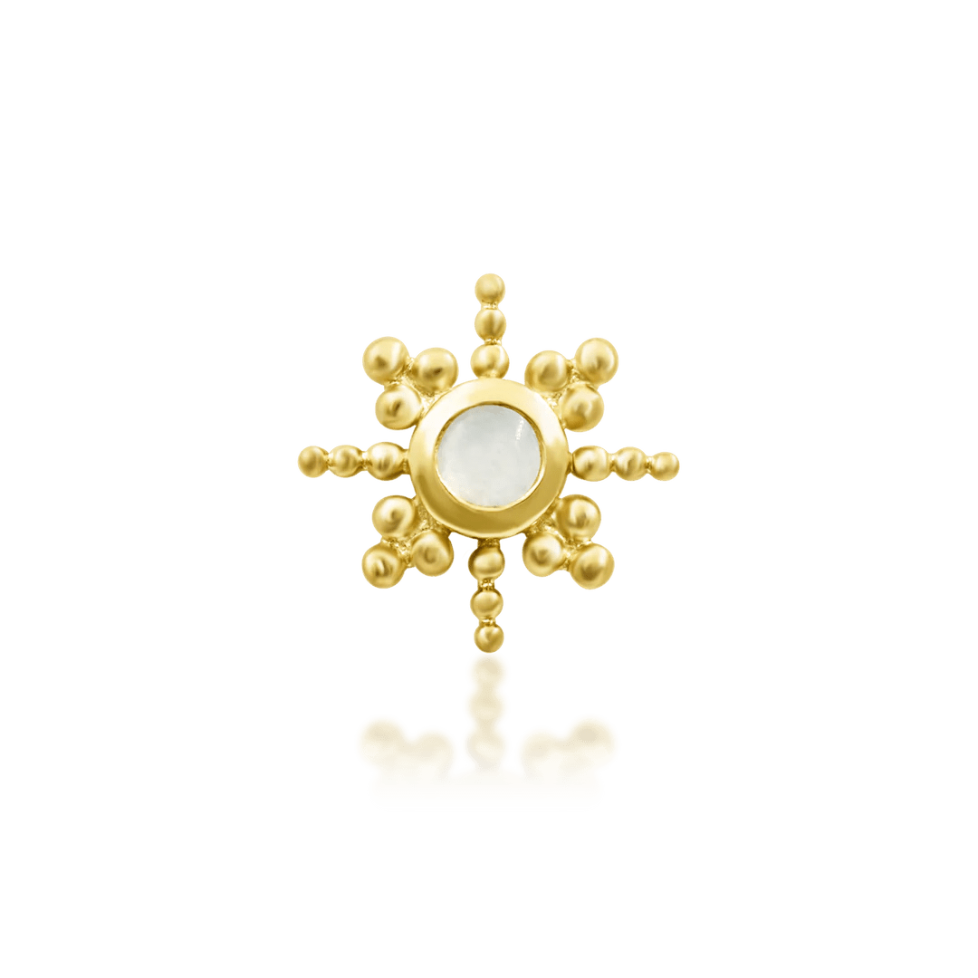 Ruth threadless end in 14k yellow gold – moonstone with beaded frame