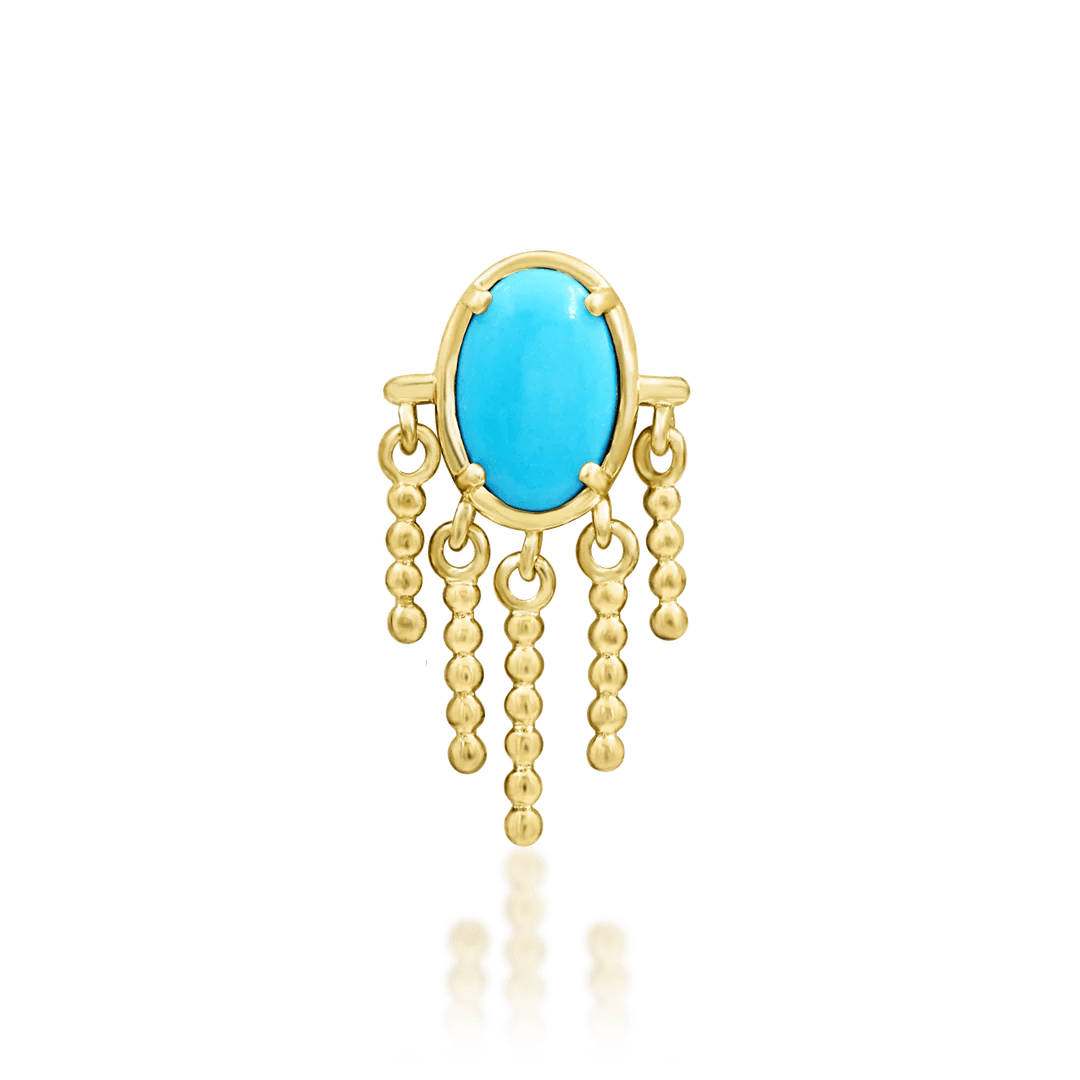 Sienna 14K Gold Threadless End with Turquoise and Chain Dangles – Front View