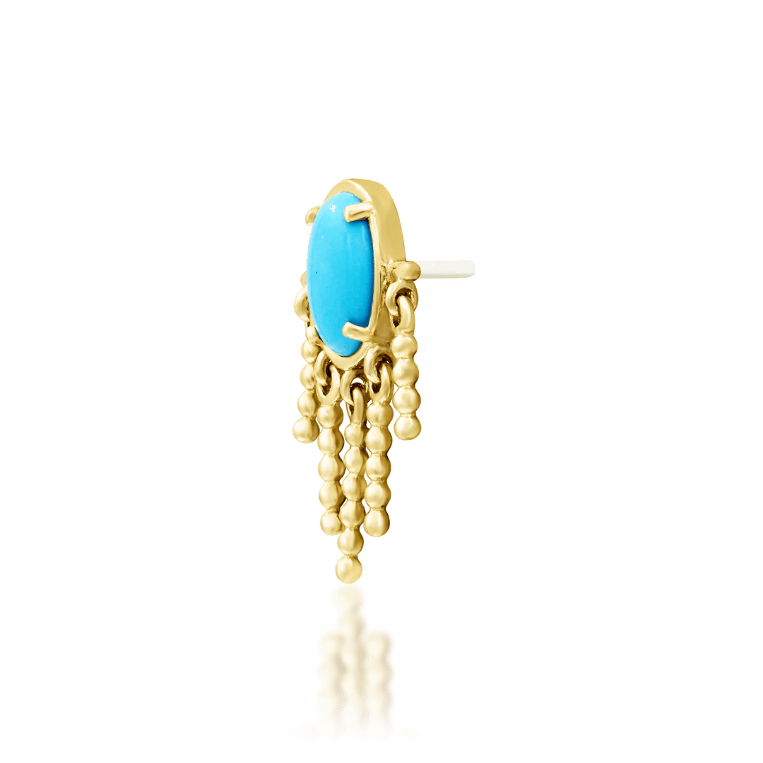 Close-Up of Oval Turquoise Gemstone and Beaded Chains – Sienna End