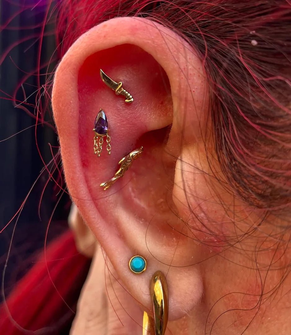 Koi – Sculpted Fish Silhouette – 14K Gold Threadless End - piercing - zone.com