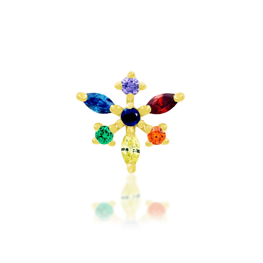 Laverne 14K Gold Threadless End with Rainbow Gemstones – Front View