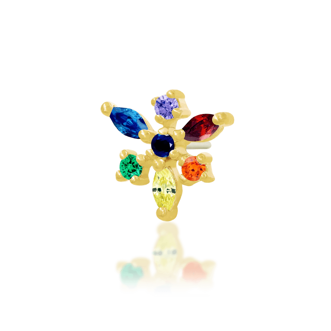 Laverne 14K Gold Threadless End with Rainbow Gemstones – Front View