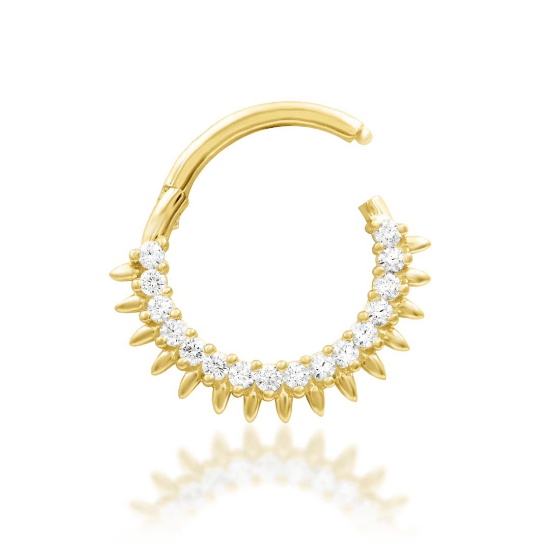 Lovina – 13 CZ Halo – 14K Gold Clicker Ring - piercing - zone.com